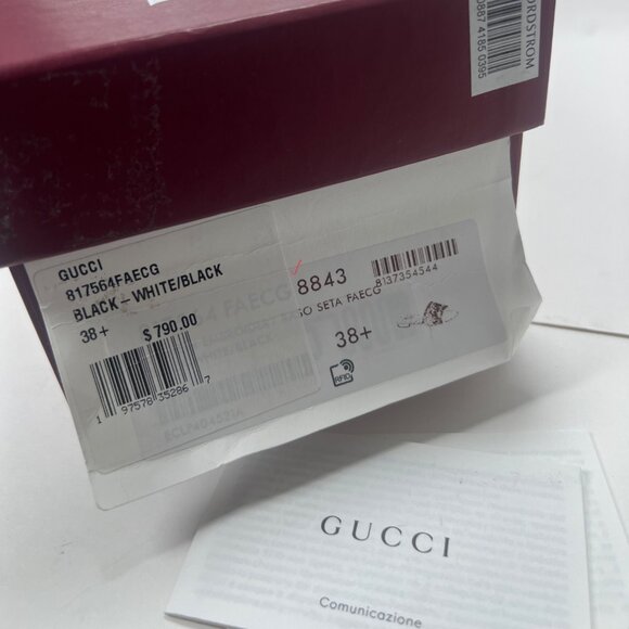 Gucci Jane Slide Sandals Black/White Embroidered Logo Flat Open Toe 38.5 US8.5 - Picture 9 of 11